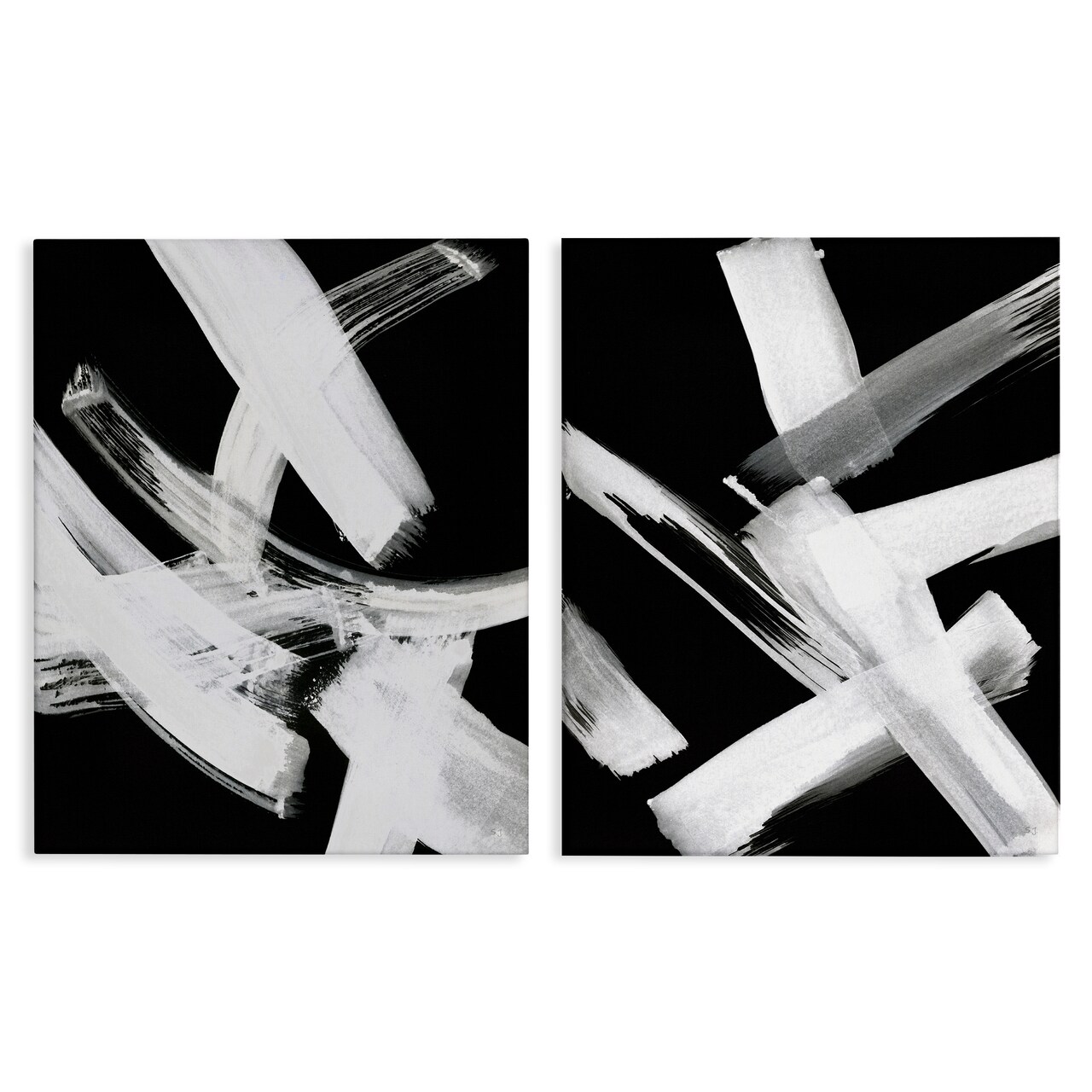 Stupell Industries Abstract Lines White on Black 2 pc Canvas Wall Art Set Design by Susan Jill